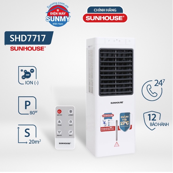 Quạt Điều Hòa Hơi Nước Sunhouse SHD7717 Làm Mát Và Sạch Không Khí
