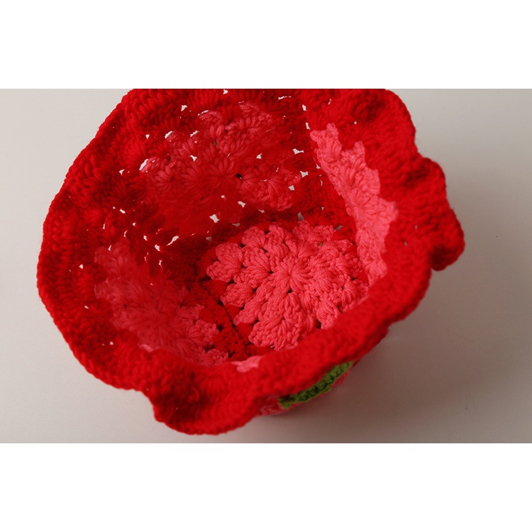 Mũ Bucket Len Dệt Kim Thủ Công In Hình Cherry Phong Cách Nhật Bản Dễ Thương