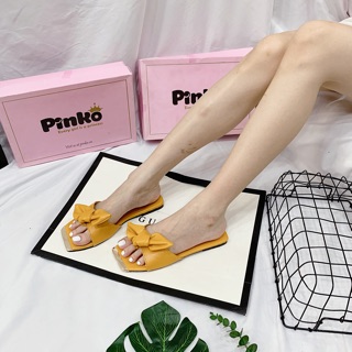 Dép bản nơ da mềm mũi vàng