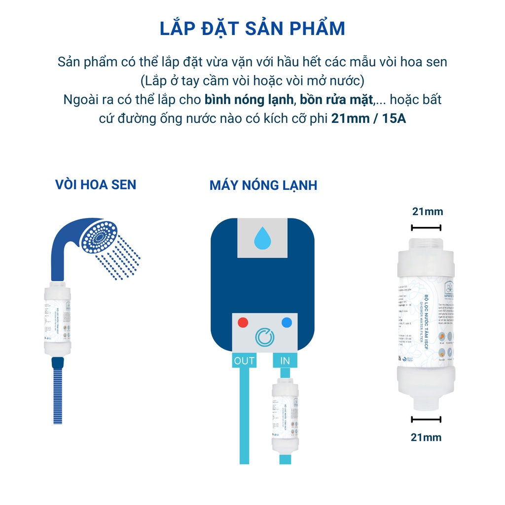 Bộ lọc nước tắm gắn vòi hoa sen ISCF