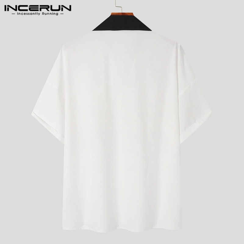Áo sơ mi ngắn tay INCERUN phối màu tương phản thời trang công sở cho nam