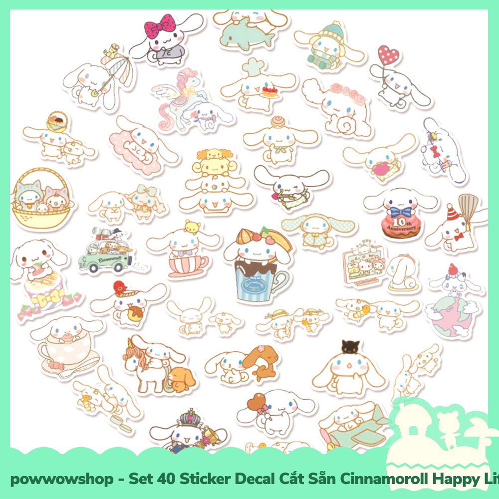 [Sẵn VN - Hỏa Tốc] Set 40/60 Sticker Mini Decal Dán Trang Trí Vật Dụng Mẫu Sanrio Cinnamoroll Cute Lovely Days