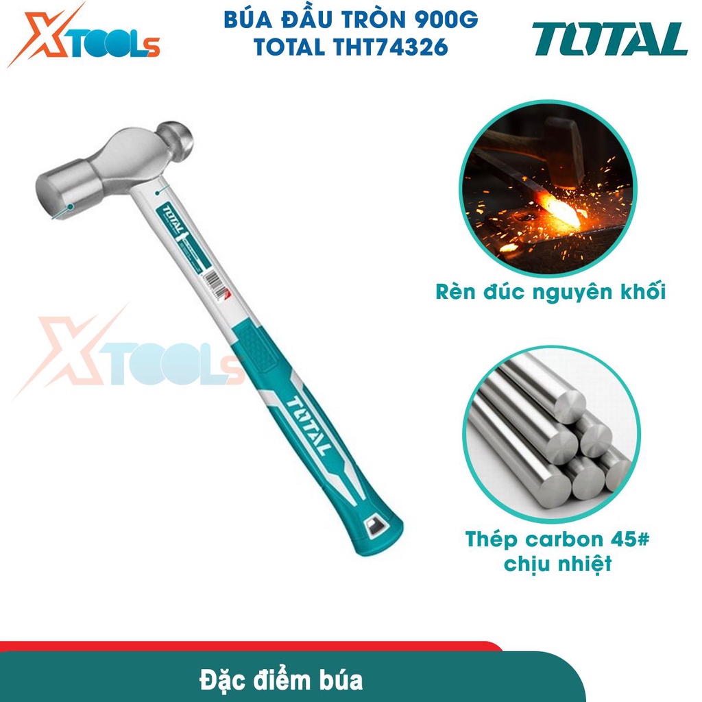 Búa đóng đinh TOTAL THT74326 1 đầu bằng 1 đầu tròn, thép carbon 45 cứng cáp, rèn đúc nguyên khối [CHÍNH HÃNG][XTOOLS]