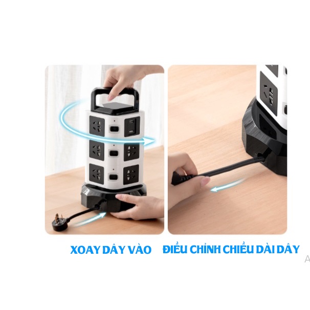 [ NEW ] Ổ cắm đa tầng kết hợp cổng USB, xoay 180 độ, chịu tải 2500W,chống cháy chống giựt