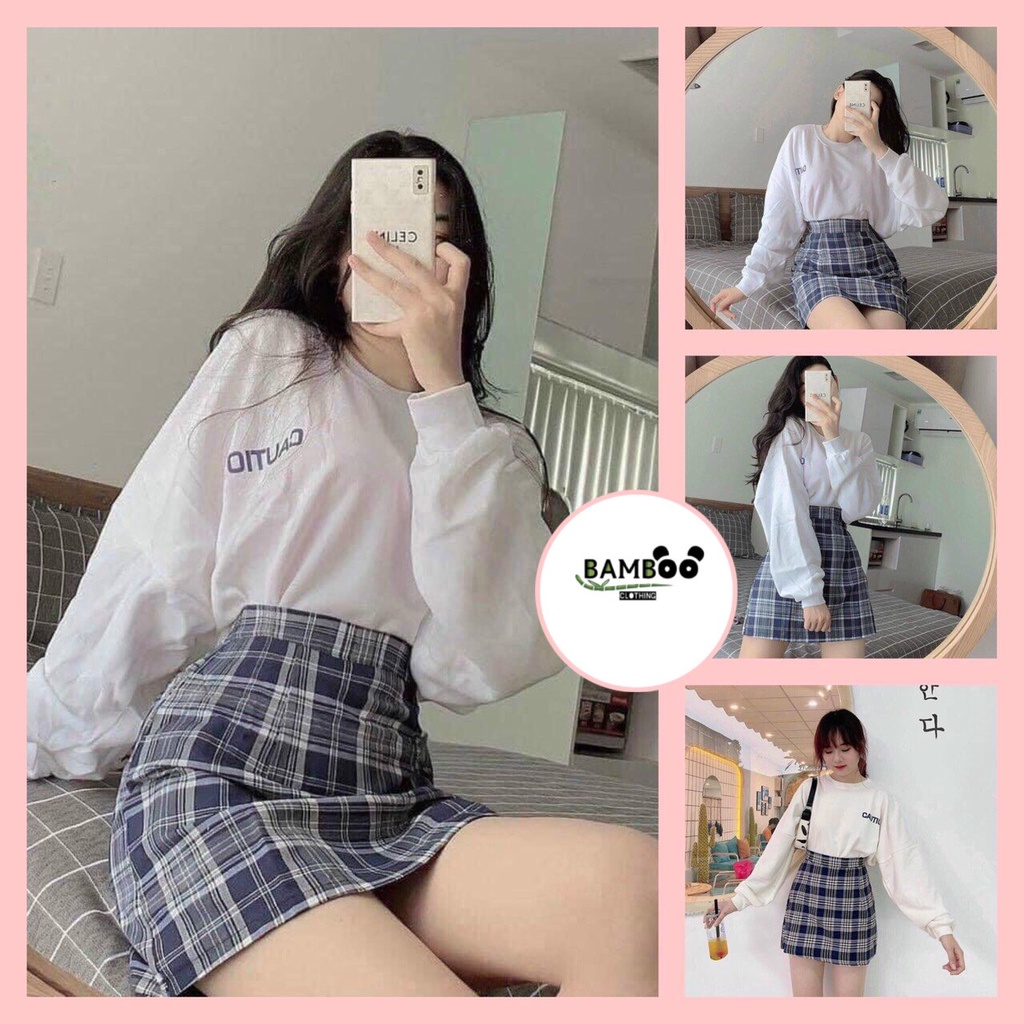 Set Váy Caro và Áo Tay Dài Ulzzang Nữ Hot Trend Mùa Hè