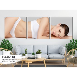 ẢNH THẬT. Bộ tranh SPA Nail Nối mi phủ kim tuyến, khung gỗ tràn viền