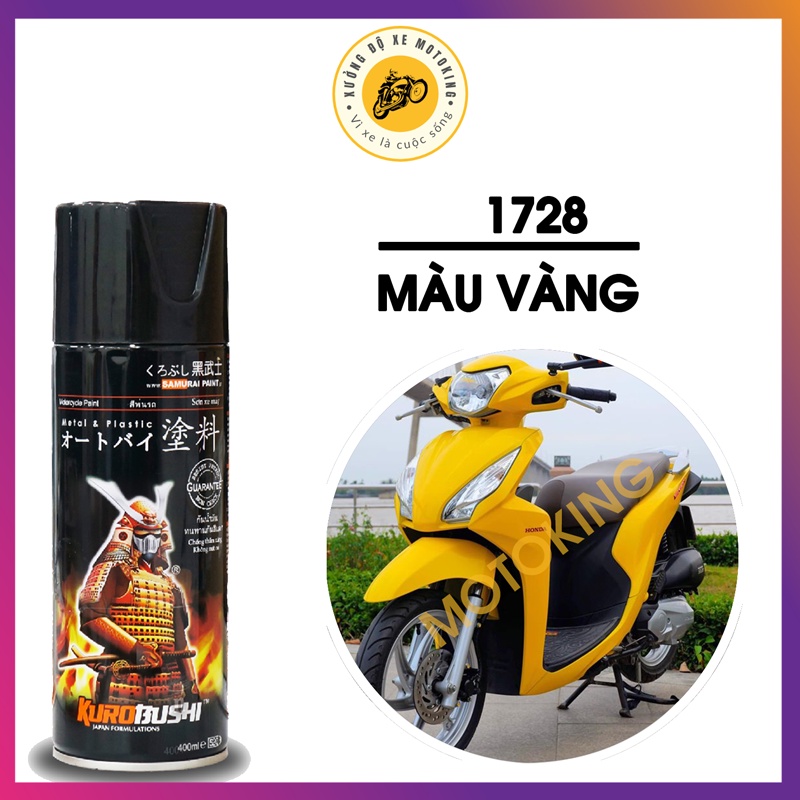 Sơn Samurai màu vàng 1728 - chai sơn xịt chuyên dụng dành cho sơn xe máy