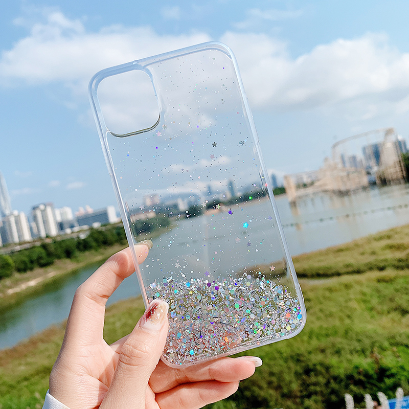 Ốp lưng điện thoại sang trọng Glitter Stars cho iPhone 11 Pro Max XR X XS Max 6 6s 7 8 Plus Vỏ trong suốt bằng Epoxy mềm cho iPhone SE 2020 Cho iPhone XS Max iPhone XS iPhone 11 iPhone 11 Pro