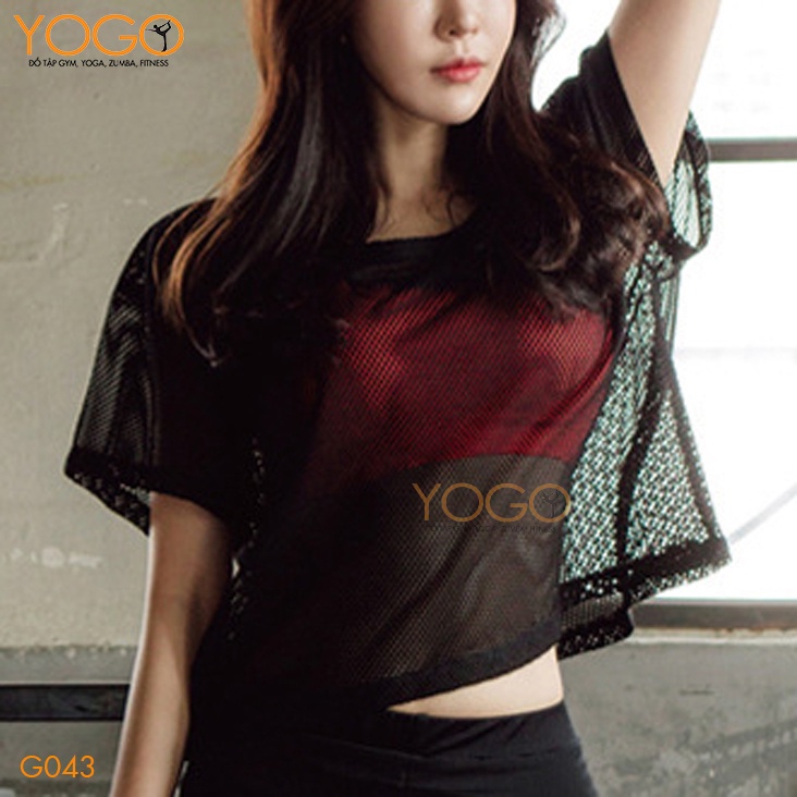 Áo lưới croptop thể thao form rộng thoáng mát kết hợp với áo bra tập gym yoga trẻ trung cá tính YOGO G043