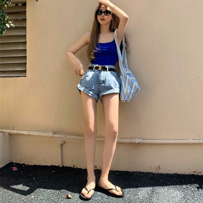 FXDAZI Bán Chạy!Quần Short Denim Chữ a Lưng Cao Màu Trắng Thời Trang Mùa Hè 2022 Mới Cho Nữ