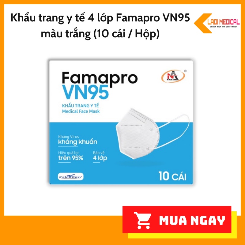 Khẩu trang y tế 4 lớp Famapro VN95 màu trắng (10 cái / Hộp)