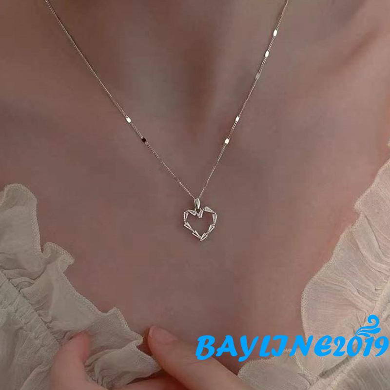 Vòng cổ Bạc Mặt Hình Trái Tim Rỗng Đơn Giản Cho Nữ