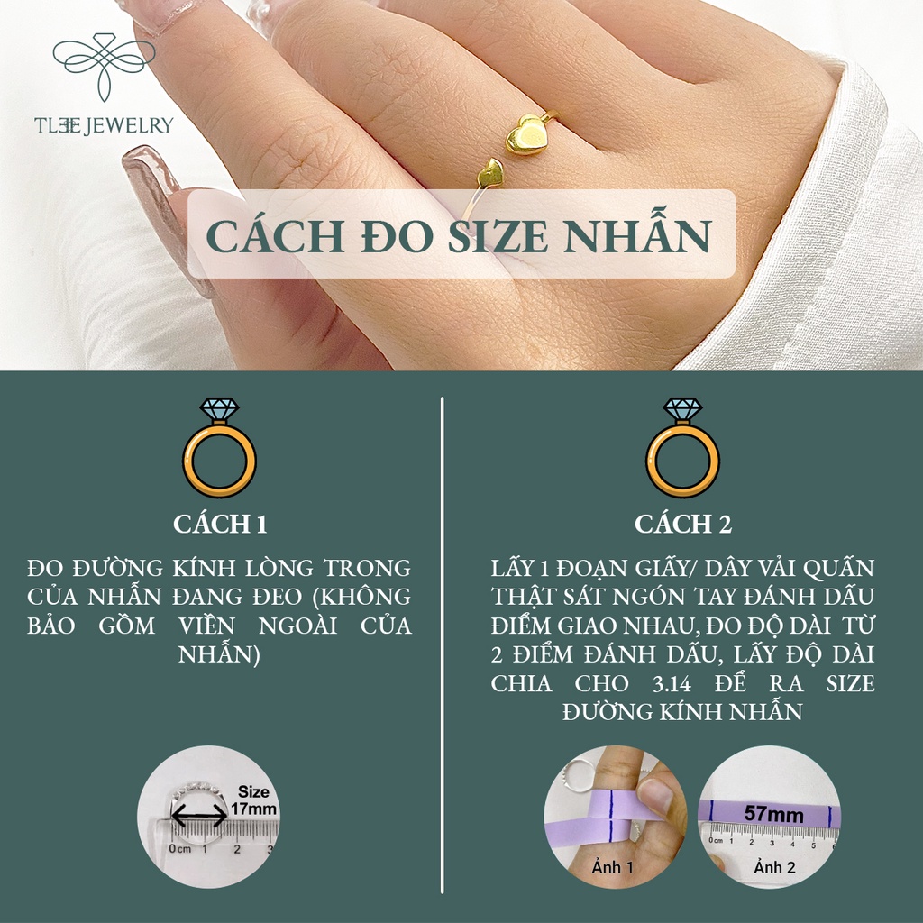 Nhẫn bạc nữ TLEE tim dẹt mạ vàng 14k cao cấp NCJ A0114