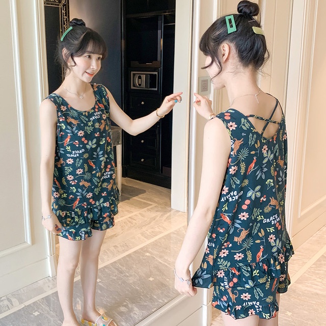 Bộ quần áo lanh sát nách mặc nhà siêu mát cho nữ nhún bèo cách điệu, thời trang, size 45 - 75 kg