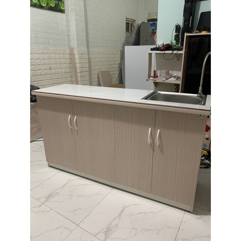 Tủ bếp nhựa đài loan có bồn và dán gạch 145x80(TPHCM) | BigBuy360 - bigbuy360.vn