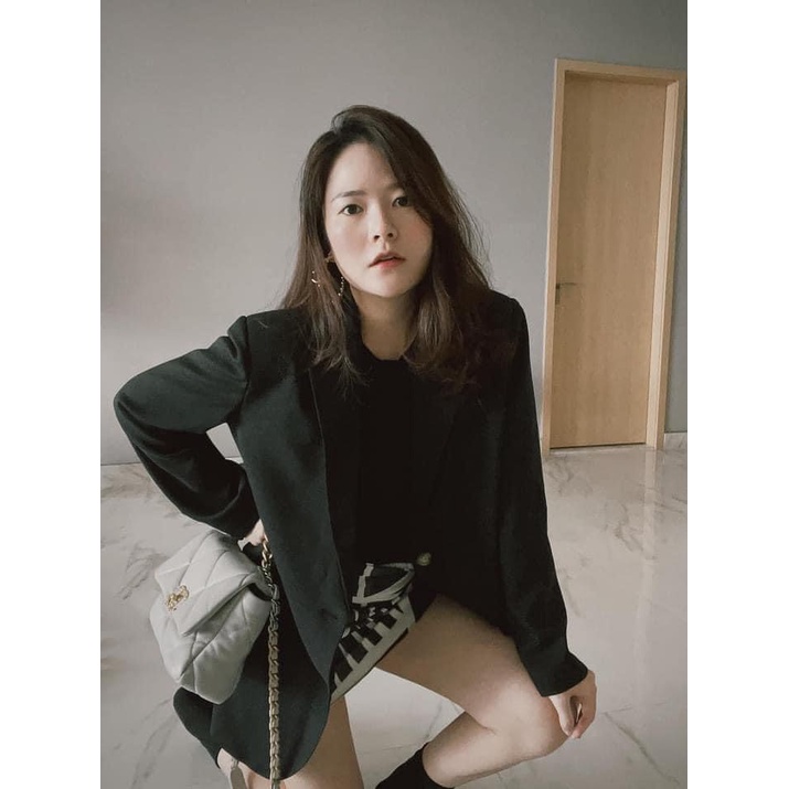 Áo Blazer Đen/Be [Freeship] Áo Vest Nữ Công Sở Basic 2 Màu Đêm Vai From Chuẩn Full Size S M L