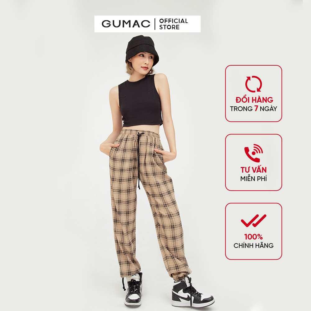 Quần ống rộng lưng thun GUMAC sọc caro nhiều màu QB587