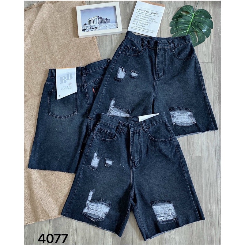 Quần ngố jean nữ rách kiểu lưng cao từ size nhỏ đến size đại hàng VNXK Ms4077 thời trang bigsize 2KJean