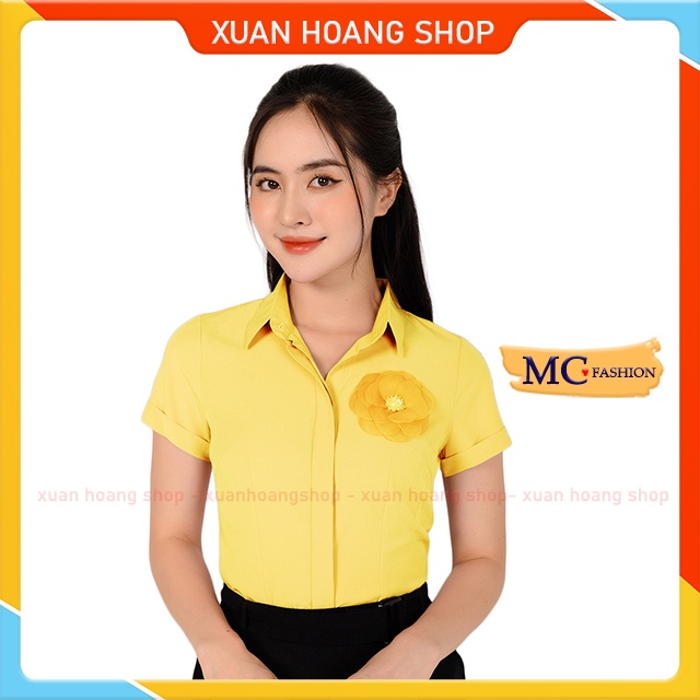 Áo Sơ Mi Nữ Kiểu Công Sở Đẹp, Cộc Ngắn Tay Mc Fashion, Size Đủ Chất Liệu Vải Lụa, Màu Hồng, Trắng, Vàng A650