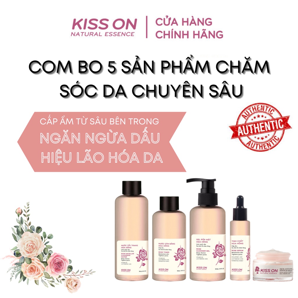 Com bo 5 sản phẩm chăm sóc da KISS ON giúp cấp ẩm sâu, làm sáng da và se khít lỗ chân lông