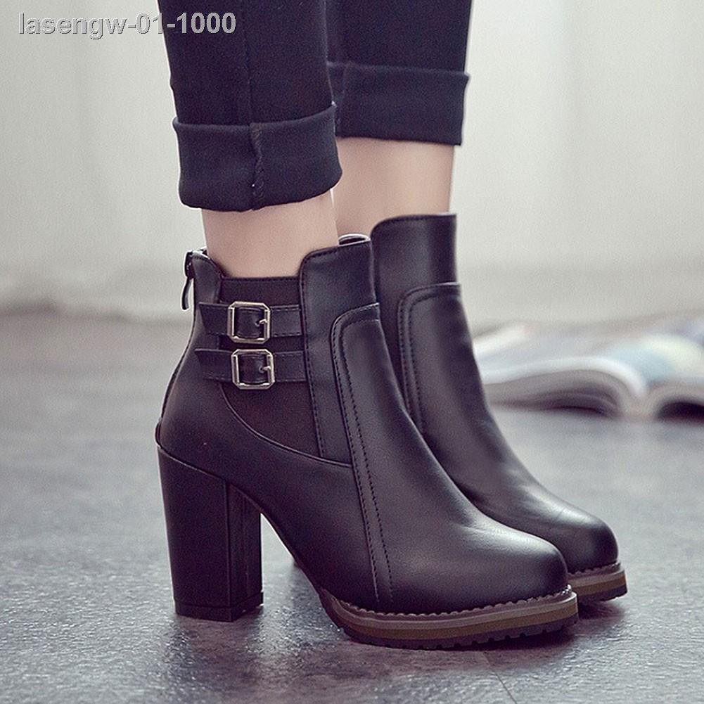 ℗☈☄GCGCTOP Women's ankle boots high heels double button zipper leather