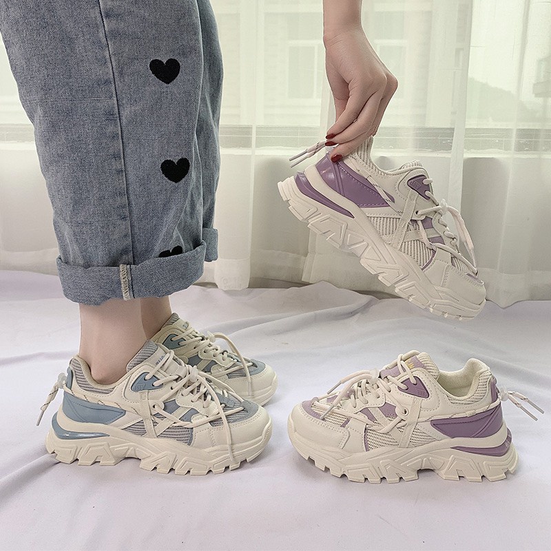 Giày thể thao độn đế thấp cổ nữ thông hơi thoáng khí , Giày sneaker nữ đế răng cưa  thấp cổ siêu hot