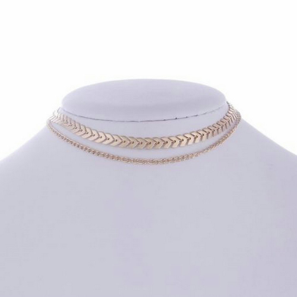 Vòng cổ choker bằng kim loại thiết kế 2 dây hình chuỗi lá đơn giản