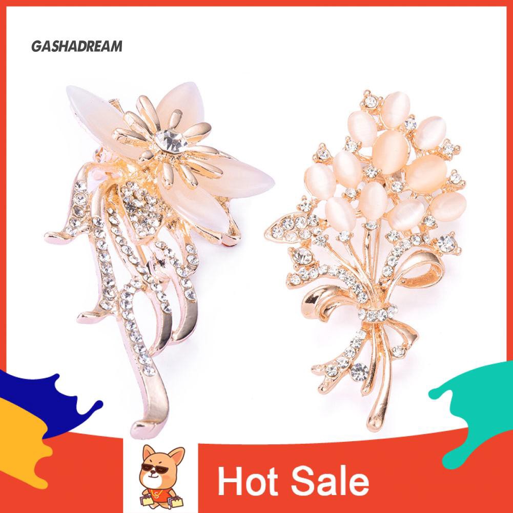 ♉GD Fashion Women Charming Rhinestone Opal Flower Bouquet Brooch Pin Wedding Bridal