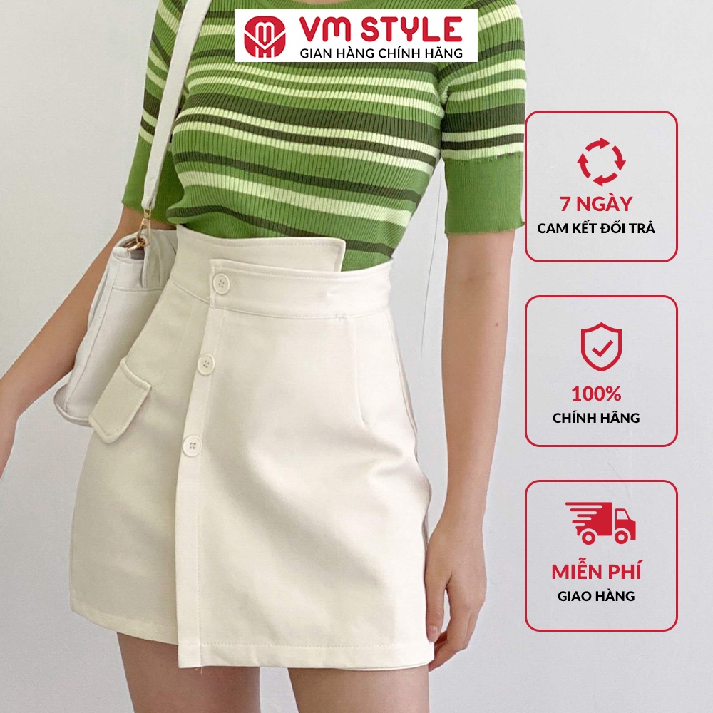 Chân váy chữ A VMSTYLE thiết kế vạt lệch 3 cúc thời trang - 22CV03KHD0101 22CV01QI1903