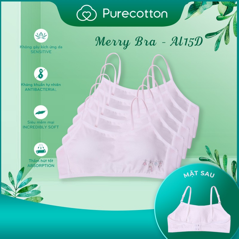 Combo 5 áo lót không gọng Purecotton cho bé gái chất liệu cotton cao cấp kiểu dáng cài sau có đệm mỏng PC021