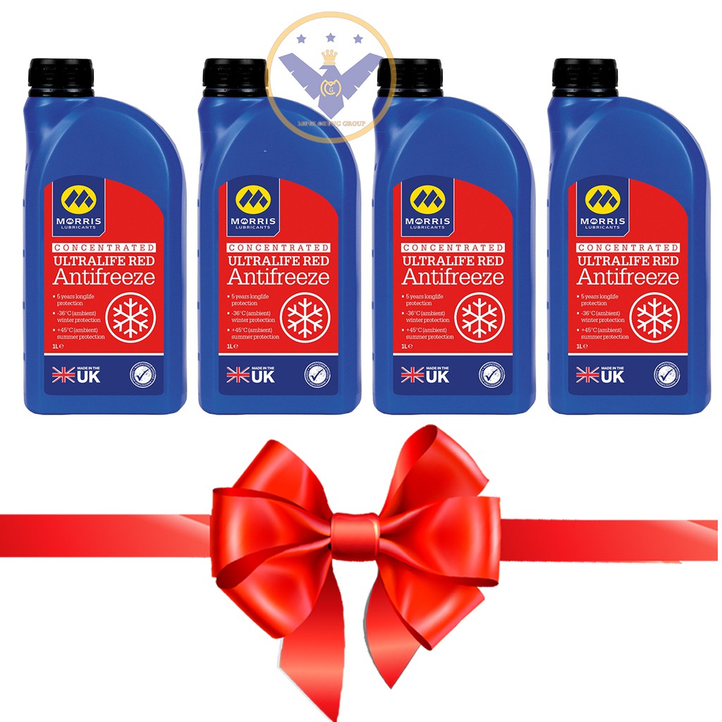 COMBO 4 nước làm mát động cơ xe ô tô màu đỏ Morris Ultralife Red Antifrezee lon 1L