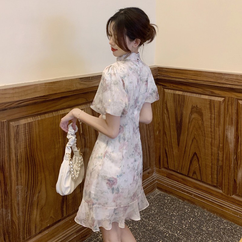 [Order ] Váy sườn xám hoa bản von đính kim sa dành cho các bạn gái năm 2021, hàng quảng châu loại đẹp