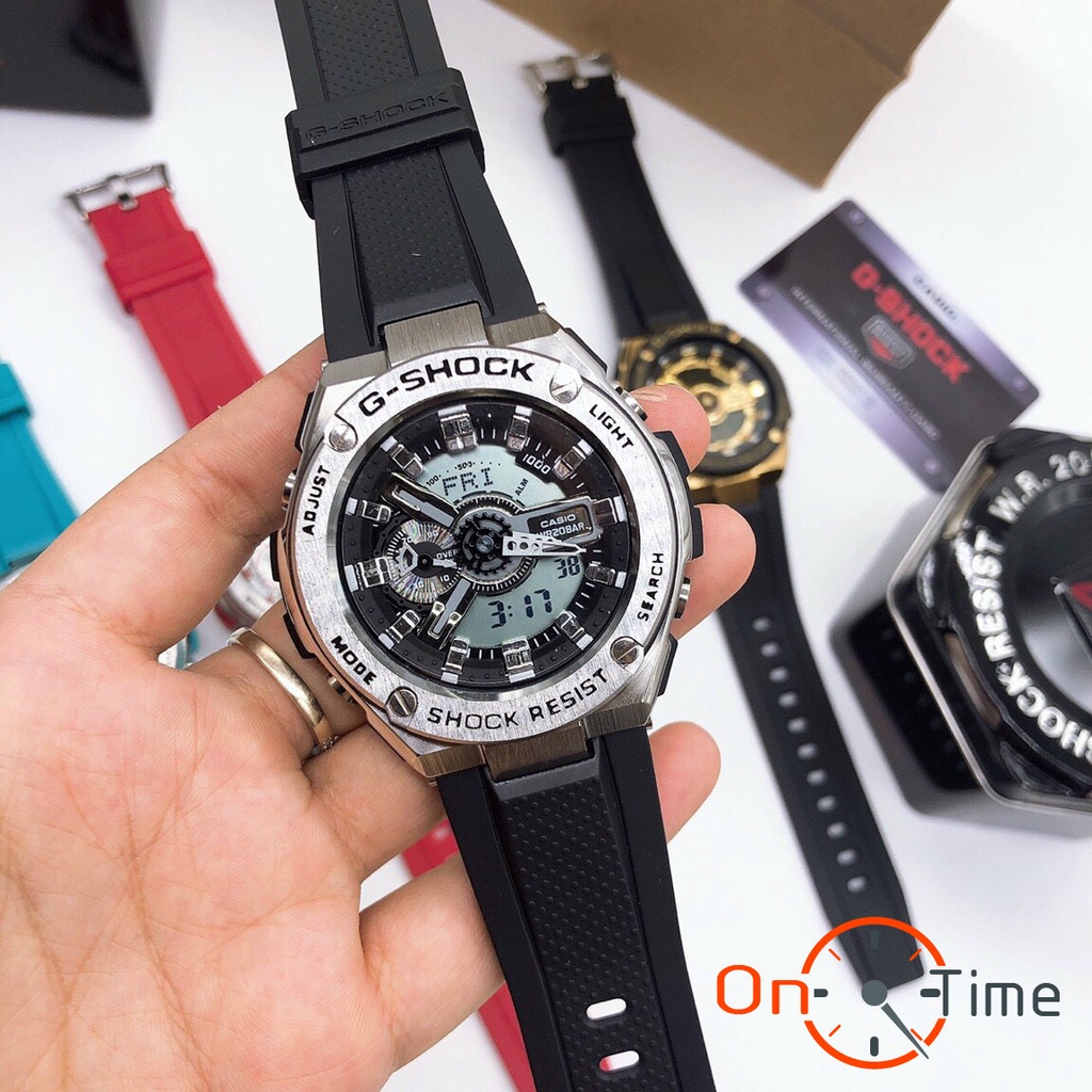 Đồng hồ nam G-shock GST410 vỏ thép dây cao su OneTime R.e.p.l.i.c.a hai màu vàng, bạc