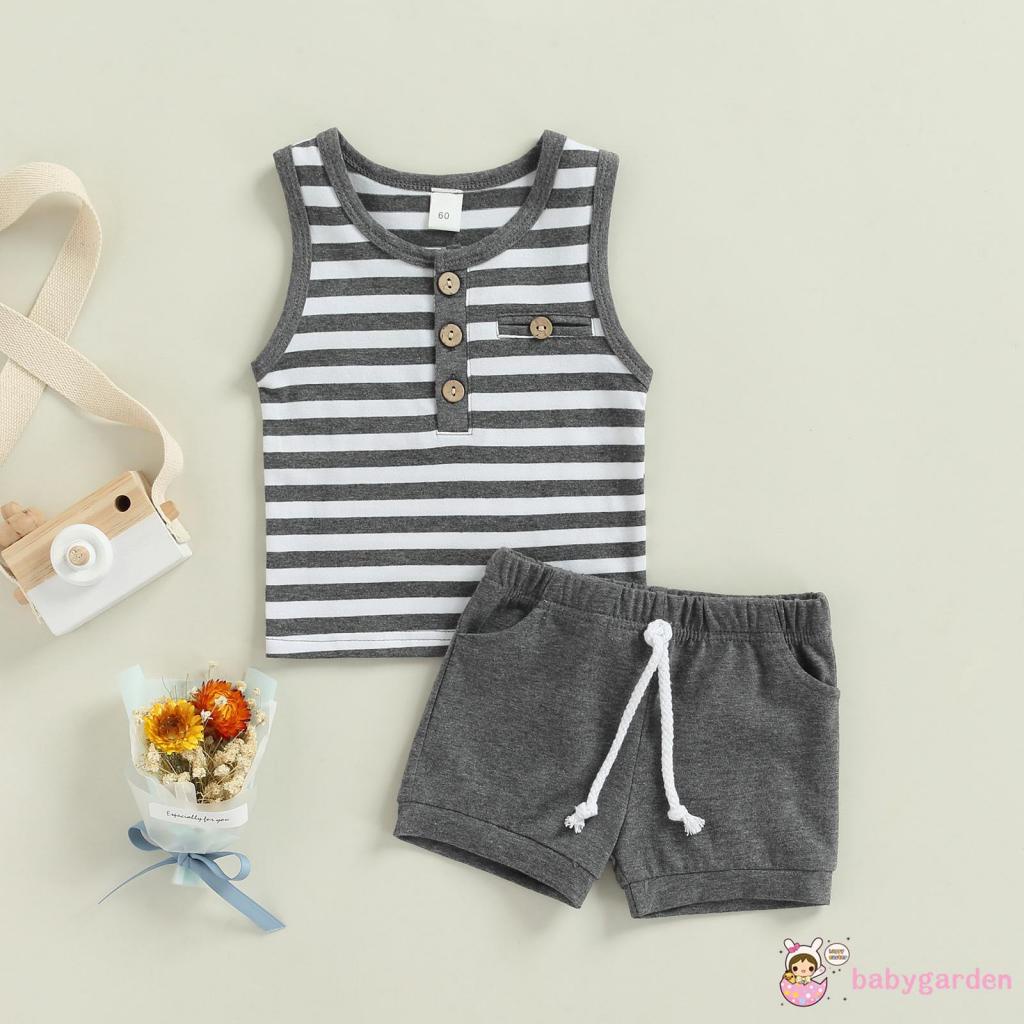 Bộ Áo Thun Ba Lỗ Kèm Quần Short Lưng Thun Thời Trang Mùa Hè Cho Bé Trai 0-18 Tháng Tuổi