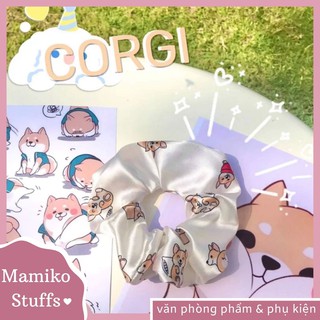 Dây buộc tóc, dây cột tóc scrunchies corgi xinh xắn