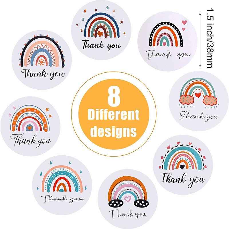 Miếng dán trang trí bánh hình tròn in chữ Thank You màu cầu vồng kích thước 1.5 inch