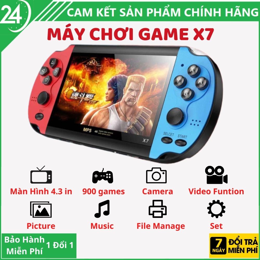 Máy Chơi Game Cầm Tay X7 - Có 900 game - Hỗ Trợ Chơi Game, Nghe Nhạc, Xem Phim, Đọc Sách, Tải Game - Màn Hình 4.3 Inch