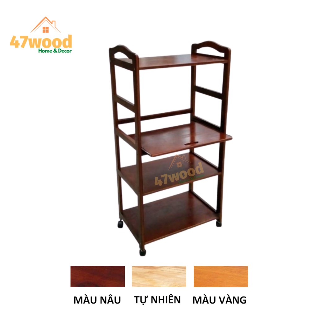 Kệ để lò vi sóng 4 tầng, gỗ cao su - Kệ vi sóng gỗ 4 tầng cao 120cm