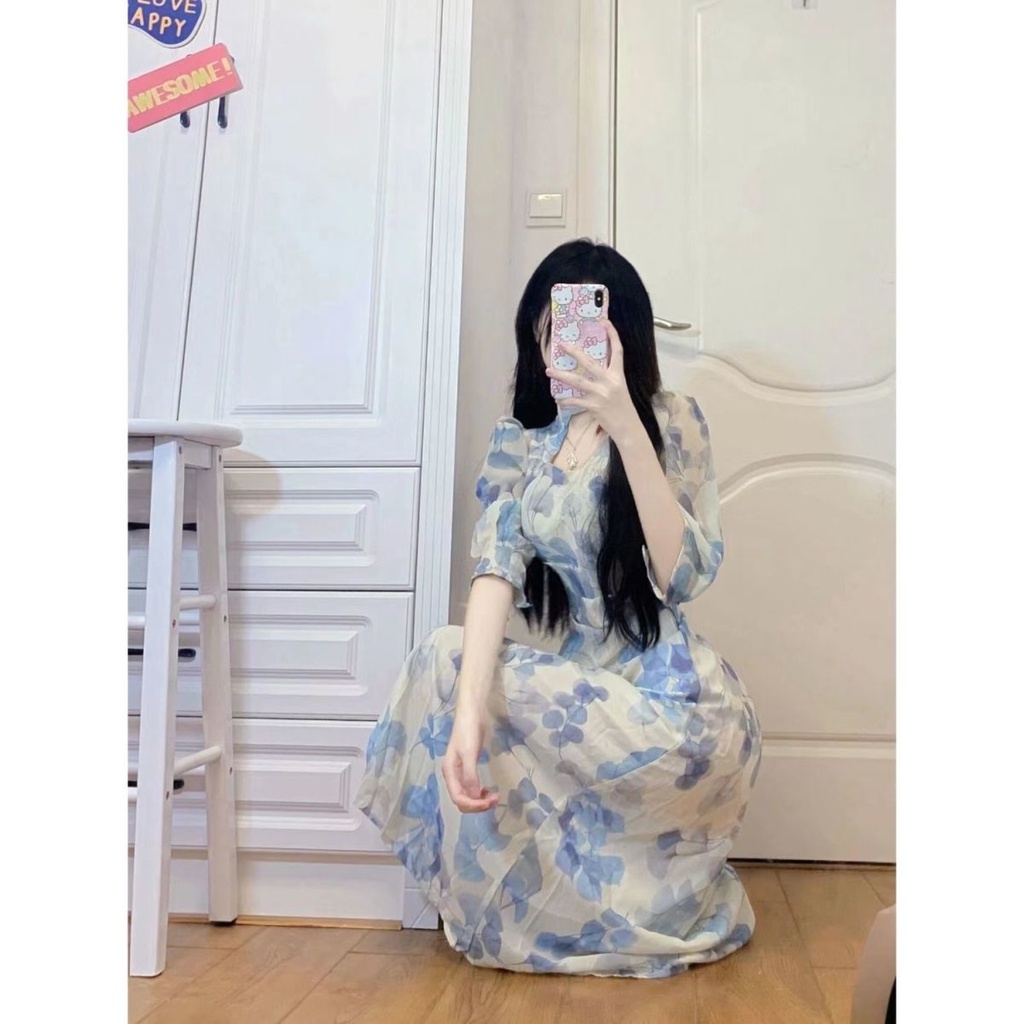 Đầm Xẻ Tà In Họa Tiết Hoa Phong Cách Pháp Thời Trang Mùa Hè Cho Nữ