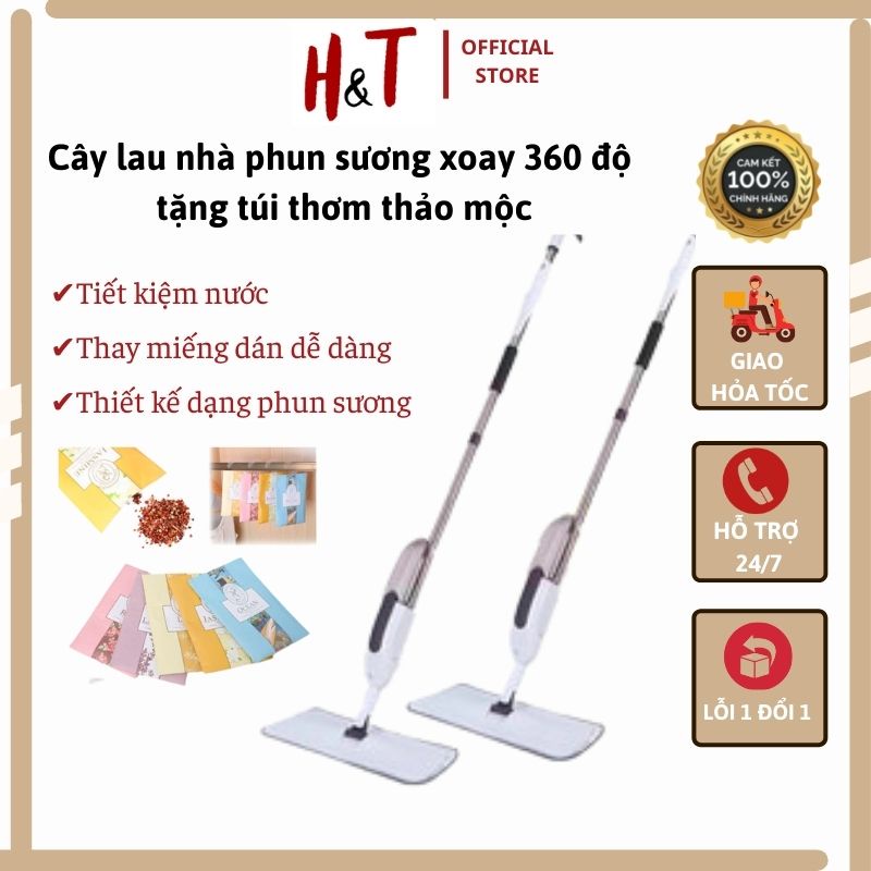Chổi lau nhà thông minh phun sương không cần vắt xoay mọi ngóc ngách tặng túi thơm treo tủ quần áo