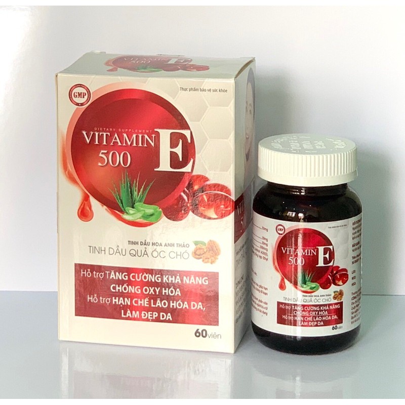 VITAMIN E ĐỎ 500 -Hộp 60 Viên-  Hỗ Trợ Làm Đẹp Da, Mượt Tóc