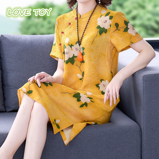Sườn Xám Cách Tân In Hoa Thời Trang Nữ Tính