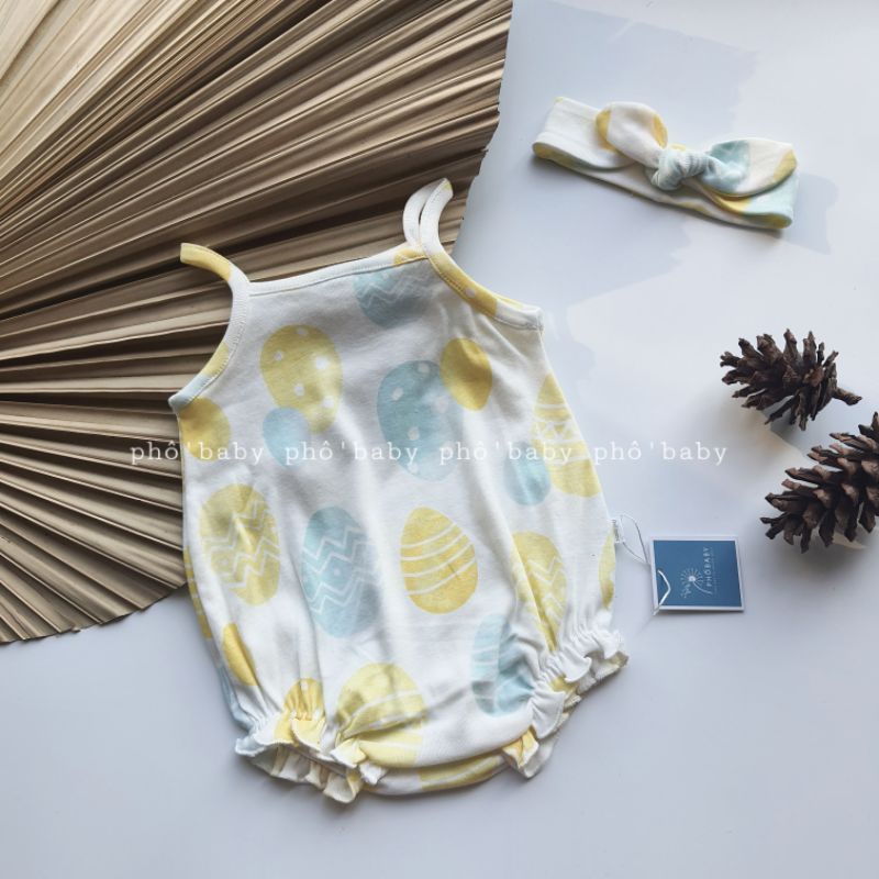 set áo liền thân 2 dây cotton siêu mát bé gái (body+turban+ dây cột tóc)