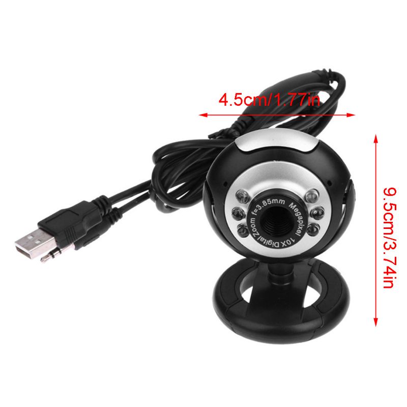 Webcam USB 2.0 6 LED Có Kẹp Gắn Máy Tính Để Bàn Ban Đêm