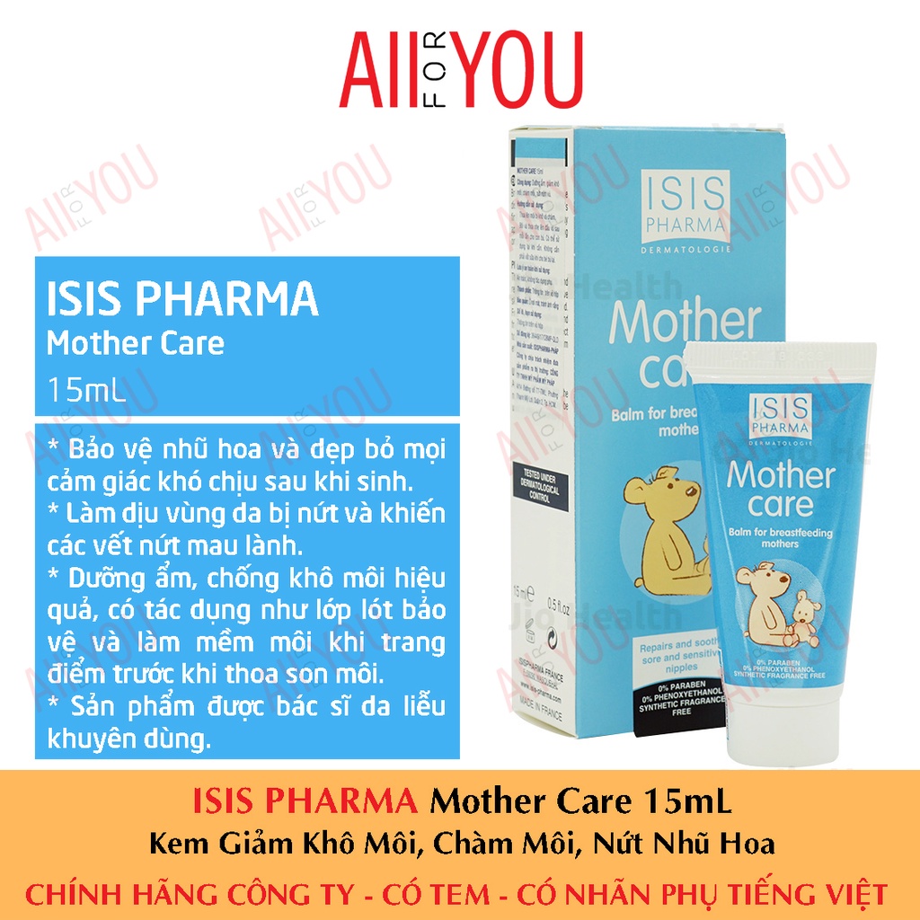 ISIS Pharma Mother Care 15mL - Kem Giảm Khô Môi, Chàm Môi, Nứt Nhũ Hoa.