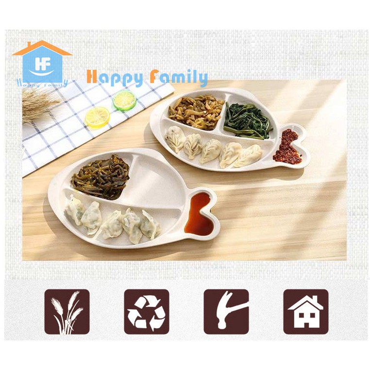 Khay ăn đĩa chia ngăn cho bé hình con cá nguyên liệu sợi lúa mạch Wheat Straw