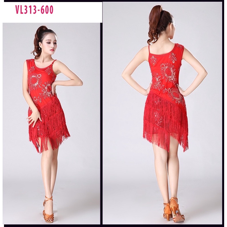 ĐẦM KHIÊU VŨ 2 LỚP ĐÍNH KIM SA THUN CO GIÃN VL313N