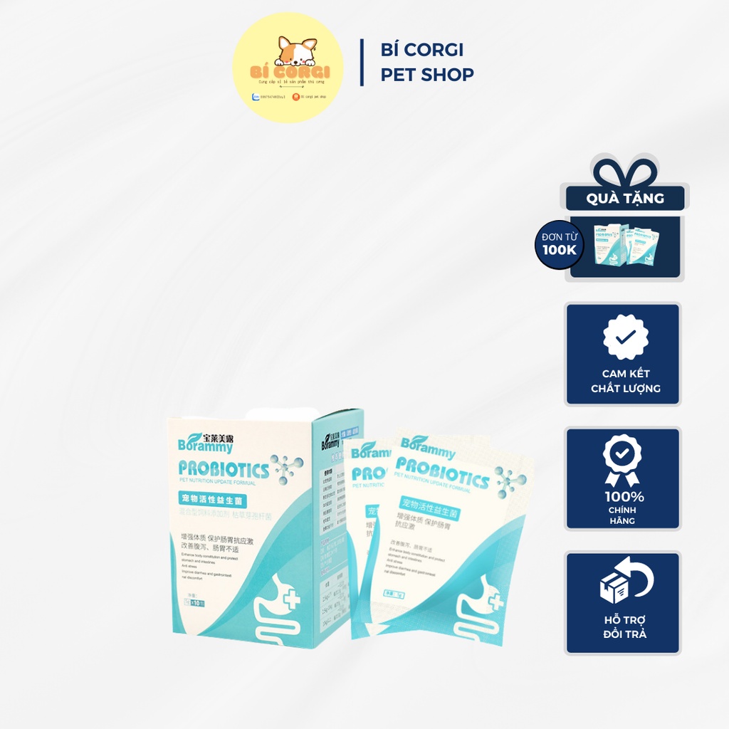 Men tiêu hóa chống tiêu chảy cấp tốc cho chó mèo Borammy Probiotics 5g - Men vi sinh thúc đẩy sự thèm ăn của thú cưng
