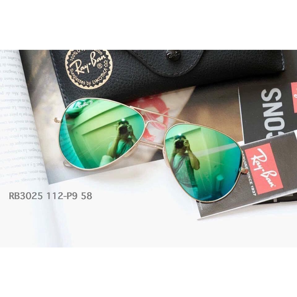 Kính mát Rayban Aviator Large Metal mắt tráng gương xanh, viền vàng - Dòng P RB3025 112/P9