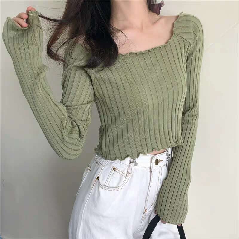 Áo Dệt Kim Tay Dài Hở Vai Quyến Rũ Trẻ Trung Cho Bạn Gái